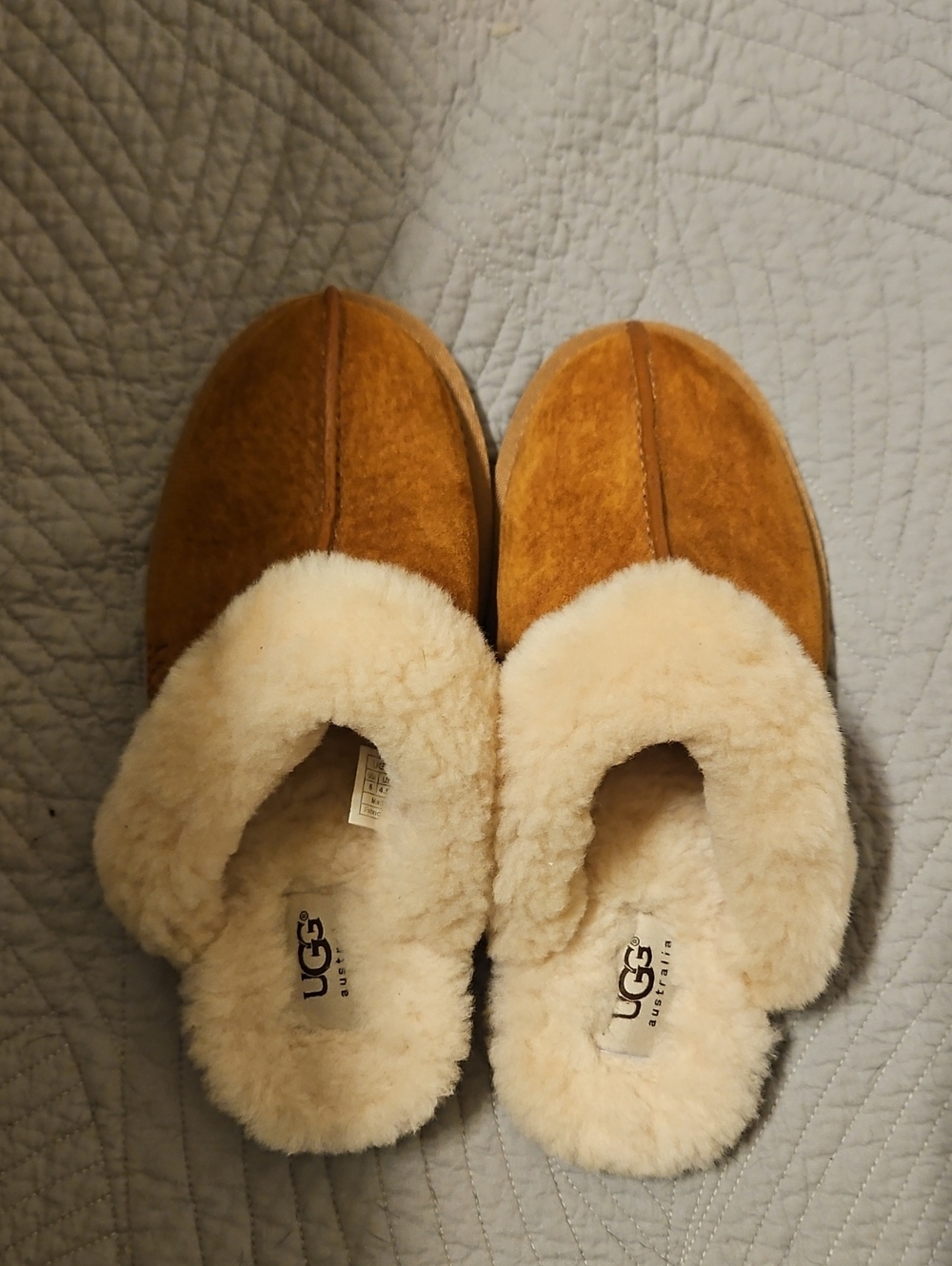 UGG Chestnut Suede Sheepskin Clog Slippers with Cream Fur